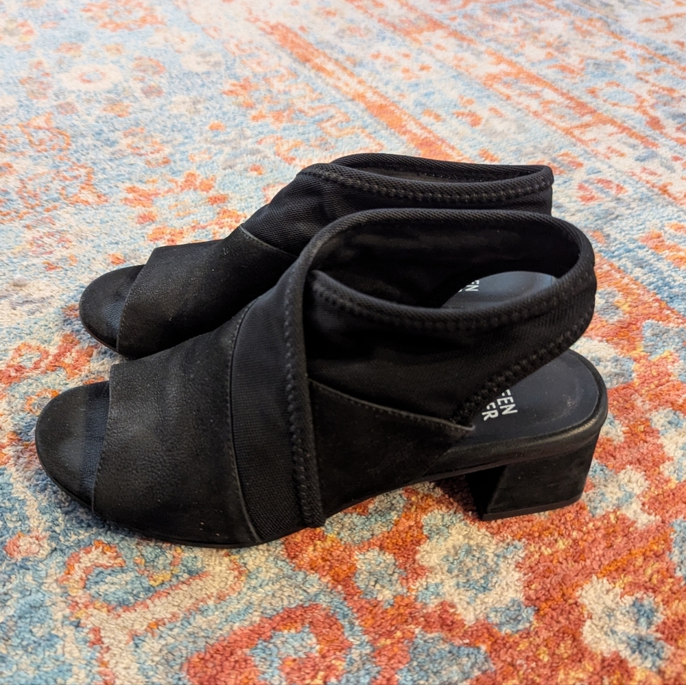 Eileen Fisher Luca Tumbled Nubuck Sandal Black Women's 6 Heel Open Toe